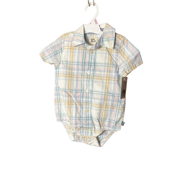 OshKosh B'gosh Other - Baby B'gosh Classic Button-Front Bodysuit Plaid Collared Size 9 Months NWT
